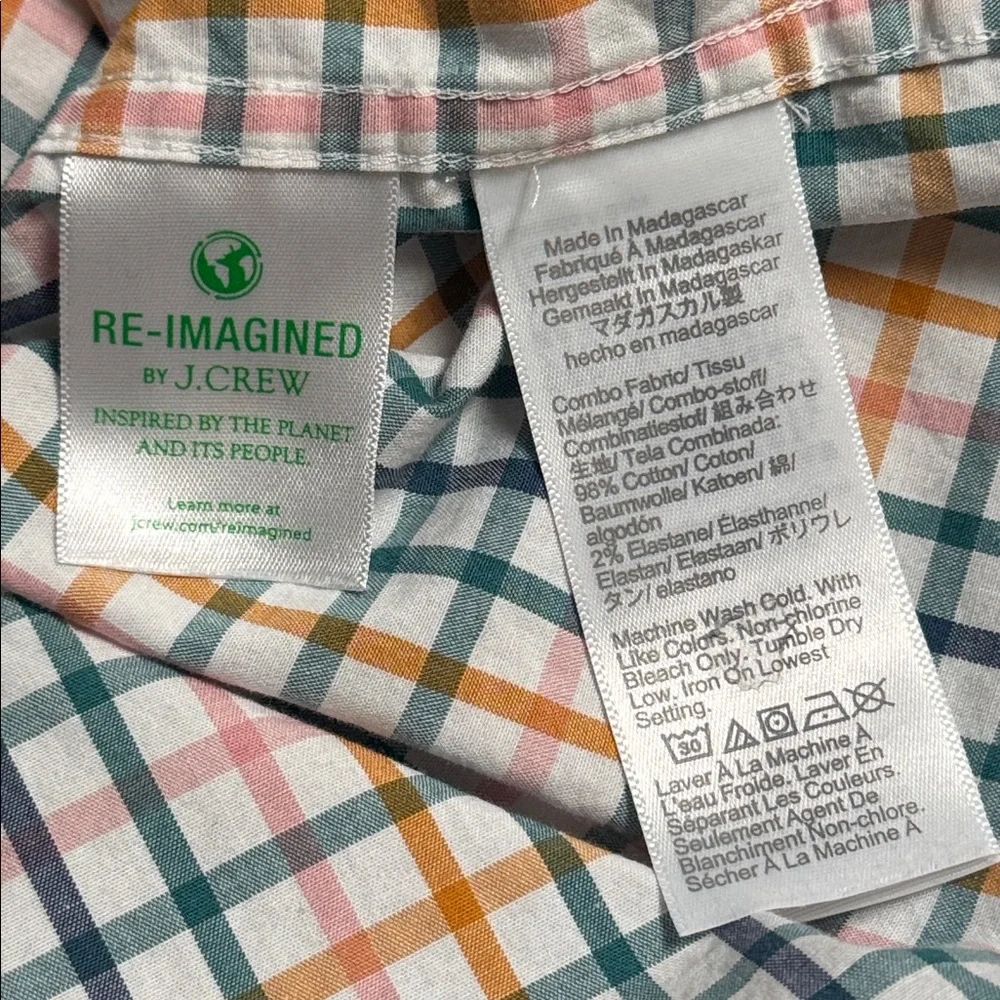 J. Crew orange green flex washed slim untucked button down dress shirt medium